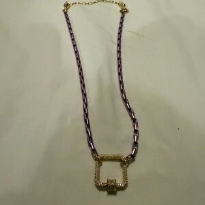 Geometric Purple and Gold Necklace with Pendant